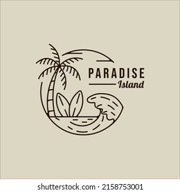 Palm Tree Logo Line Art Simple Vector Minimalist Illustration Template Icon Graphic Design. Island Or Beach Sign Or Symbol For Travel Or Adventure Outdoor Business With Badge And Typography