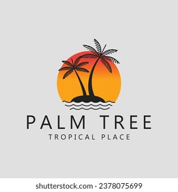 palm tree logo line art simple minimalist vector illustration icon graphic design