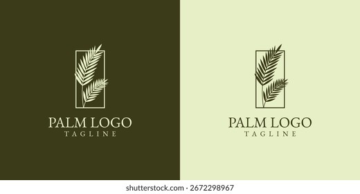 Logotipo de palmera con diseño minimalista de Vector de hojas