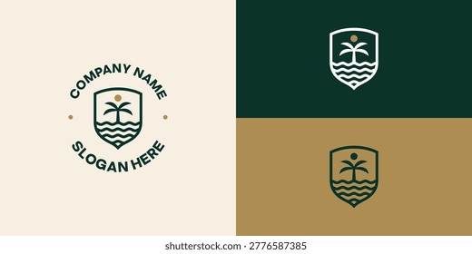 Palm tree logo on shield background