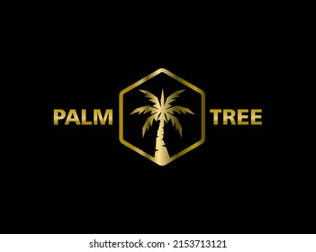 logotipo de la palmera con marco de línea de polígono. palmera de dátil dorada