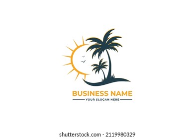 palm tree logo. sea beach logo design. nature logo design. sea logo design with a plum tree. coconut tree with sea