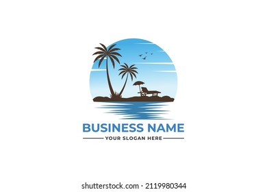 palm tree logo. sea beach logo design. nature logo design. sea logo design with a plum tree. coconut tree with sea