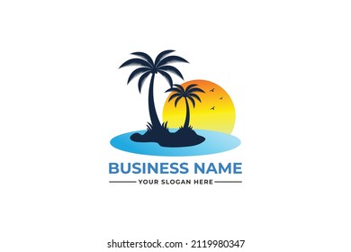 palm tree logo. sea beach logo design. nature logo design. sea logo design with a plum tree. coconut tree with sea