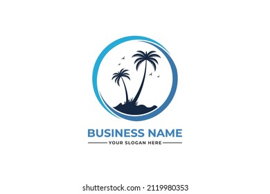 palm tree logo. sea beach logo design. nature logo design. sea logo design with a plum tree. coconut tree with sea