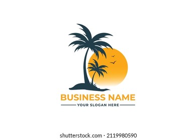 palm tree logo. sea beach logo design. nature logo design. sea logo design with a plum tree. coconut tree with sea