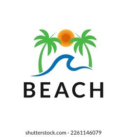 palm tree logo. sea beach logo design. nature logo design. sea logo design with a plum tree. coconut tree with sea