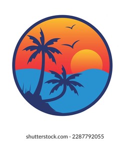 palm tree logo. sea beach logo design. nature logo design. sea logo design with a plum tree. coconut tree with sea