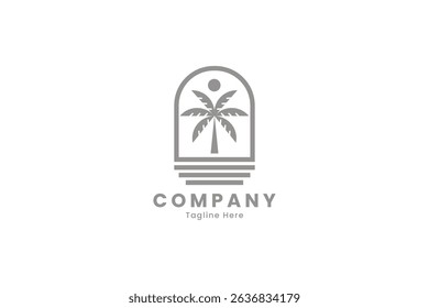 Palm Tree Logo Template with Line Frame, vector design, Modern, Minimalist. Editable file