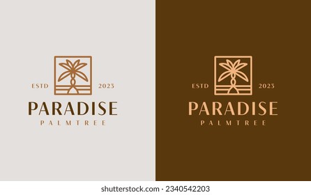 Plantilla de logotipo de árbol de palmas. Símbolo universal creativo premium. Ilustración vectorial. Plantilla de diseño Mínimo Creativo. Símbolo de identidad empresarial