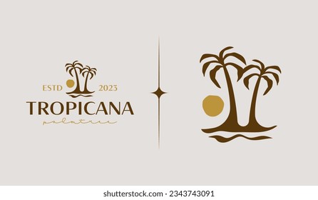 Plantilla de logotipo de árbol de palmas. Símbolo universal creativo premium. Ilustración vectorial. Plantilla de diseño Mínimo Creativo. Símbolo de identidad empresarial