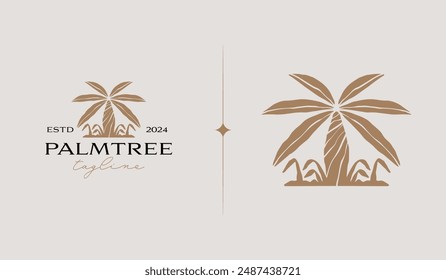 Plantilla con el logotipo de Palm Tree. Símbolo universal creativo premium. Ilustración vectorial. Creativo Plantilla de diseño minimalista. Símbolo de identidad empresarial Corporativa