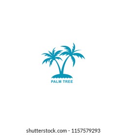 palm tree logo vector illustration, design two silhouette blue palm trees