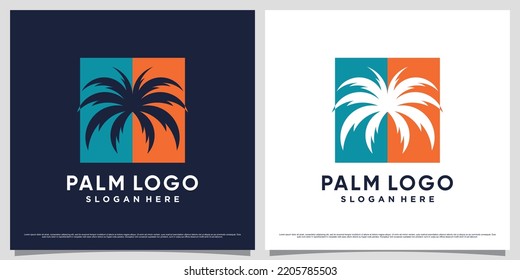 Palm tree logo vector illustration for vacation summer icon with creative element concept