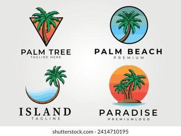 palm tree logo vector vintage illustration design set and collection