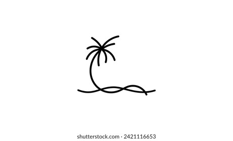 palm tree logo, palm tree, wave, island , black isolated silhouette