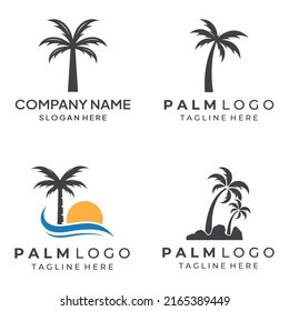 Logo de la palmera, palmera con olas y sol. Utilizando la edición de ilustradores.