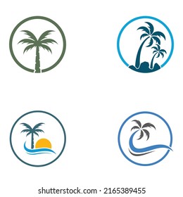 Palm tree logo, palm with waves and sun. Using illustrator editing.