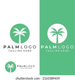 Palm tree logo, palm with waves and sun. Using illustrator editing.
