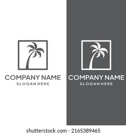 Palm tree logo, palm with waves and sun. Using illustrator editing.