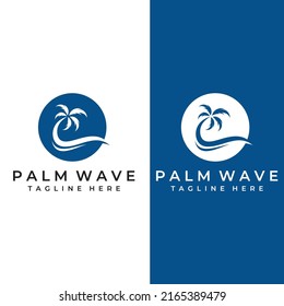 Palm tree logo, palm with waves and sun. Using illustrator editing.