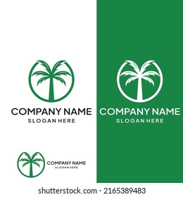 Palm tree logo, palm with waves and sun. Using illustrator editing.