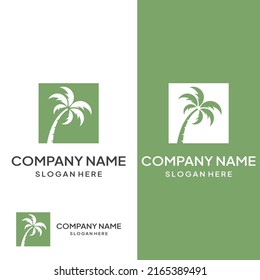Palm tree logo, palm with waves and sun. Using illustrator editing.