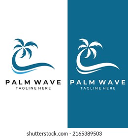 Palm tree logo, palm with waves and sun. Using illustrator editing.
