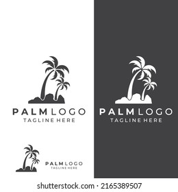 Palm tree logo, palm with waves and sun. Using illustrator editing.