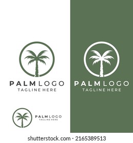 Palm tree logo, palm with waves and sun. Using illustrator editing.