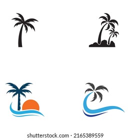 Palm tree logo, palm with waves and sun. Using illustrator editing.