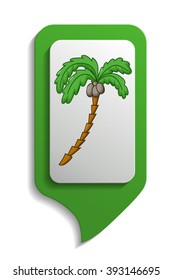 Palm tree map sign icon in cartoon style on white background