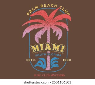 Palm tree. Miami sunshine paradise artwork. Sunshine paradise graphic print design. Enjoy beach life. Summer vibes artwork. Surf club design. Big wave artwork. Enjoy beach life. 