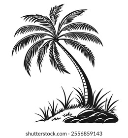 a palm tree is in the middle of a black and white drawing