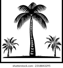 Palm Tree Minimal Line Art Drawing in Vector Style 
