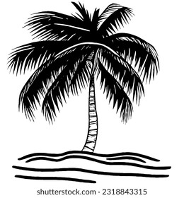 Palm Tree Minimal Line Art Drawing in Vector Style 