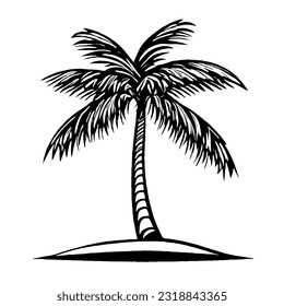 Dibujo de líneas mínimas en el árbol de palmas en el estilo vectorial 