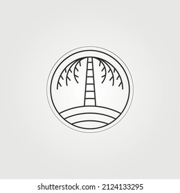 palm tree minimal logo line art vector symbol illustration design, circle palm tree logo
