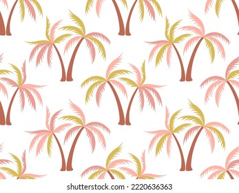 Palm tree minimal seamless pattern vector design. Tropical island plants fabric ornament. Coconut palm tree wallpaper in hawaiian style. Paradise rapport. Summer fashion print.