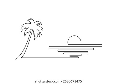 Ilustración vectorial de dibujo de una línea de ícono minimalista de palmera