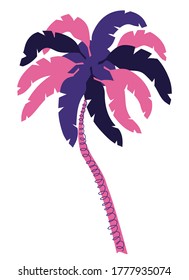 Palm tree minimalist illustration in retro 1990 color scheme, flat style, isolated on white