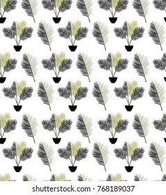 Palm tree. Modern vector seamless pattern with  trendy  tropical leaves. All elements are  hidden under mask. Pattern are not cropped and can be edited.