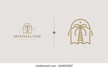 Palm Tree Monoline. Universal creative premium symbol. Vector sign icon logo template. Vector illustration