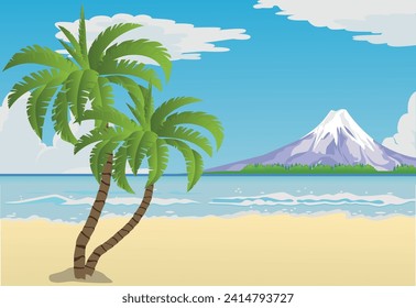palm tree and mountain in beach