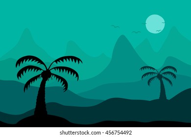 Palm tree and mountain landscape vector