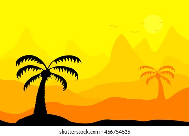 Palm tree and mountain landscape vector