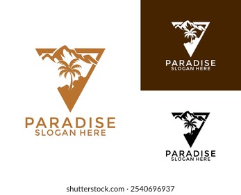 Palm Tree with Mountain View logo design vector
