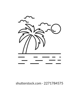 Palmen, Berge, Wellen, Ozean, Sommersymbol