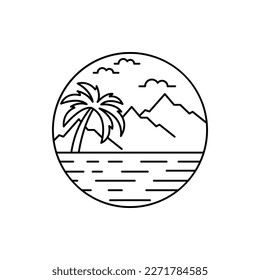 palm tree, mountain, wave, ocean, summer icon