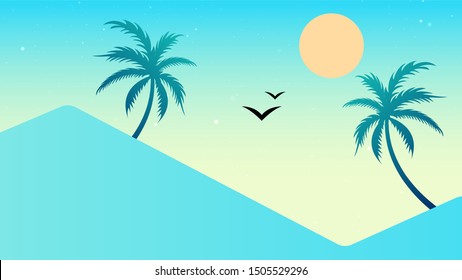 Palm tree and  mountains landscape Vector